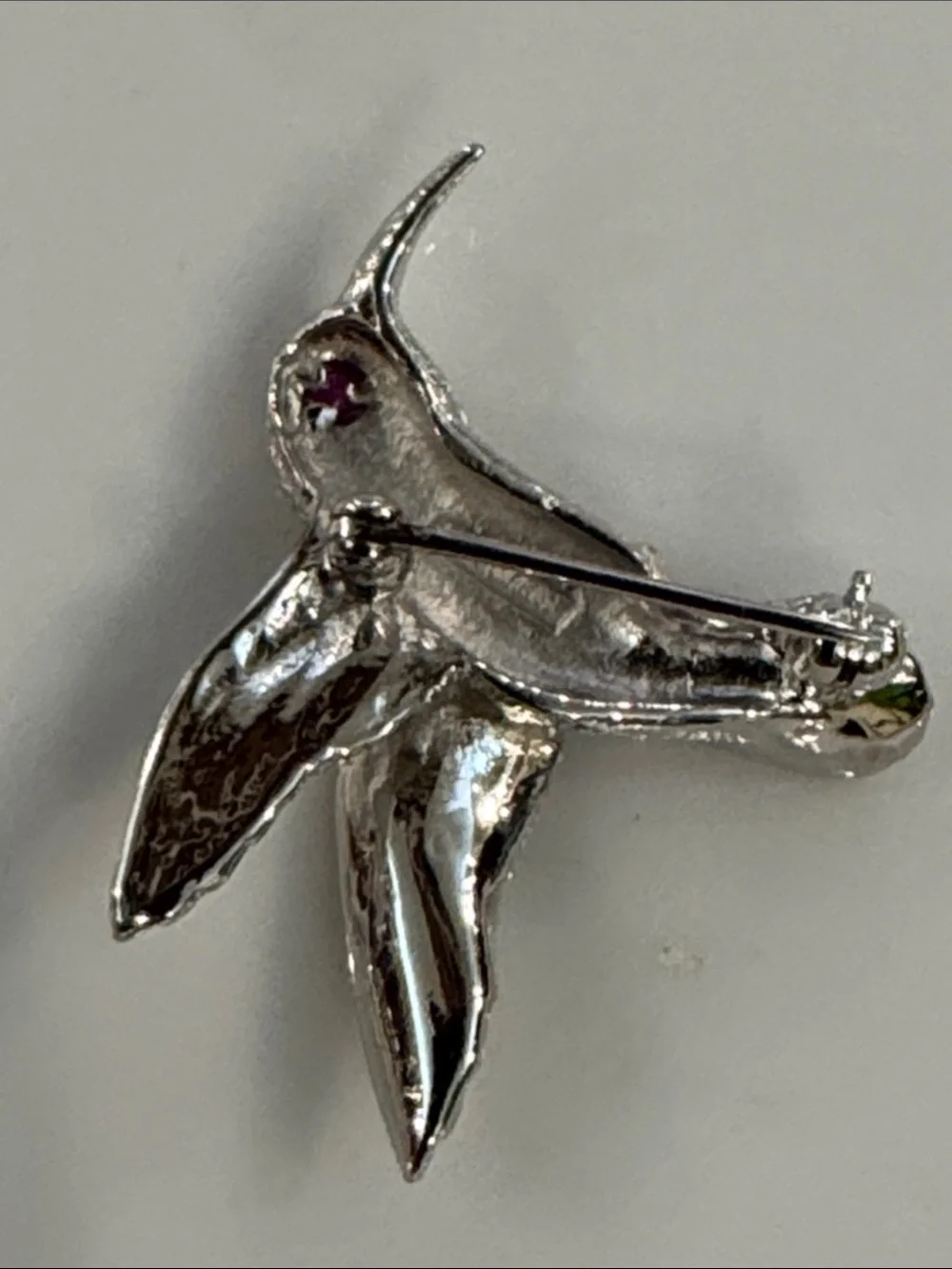Silver Hummingbird Bird Pin Brooch - Silver Color with stone eye